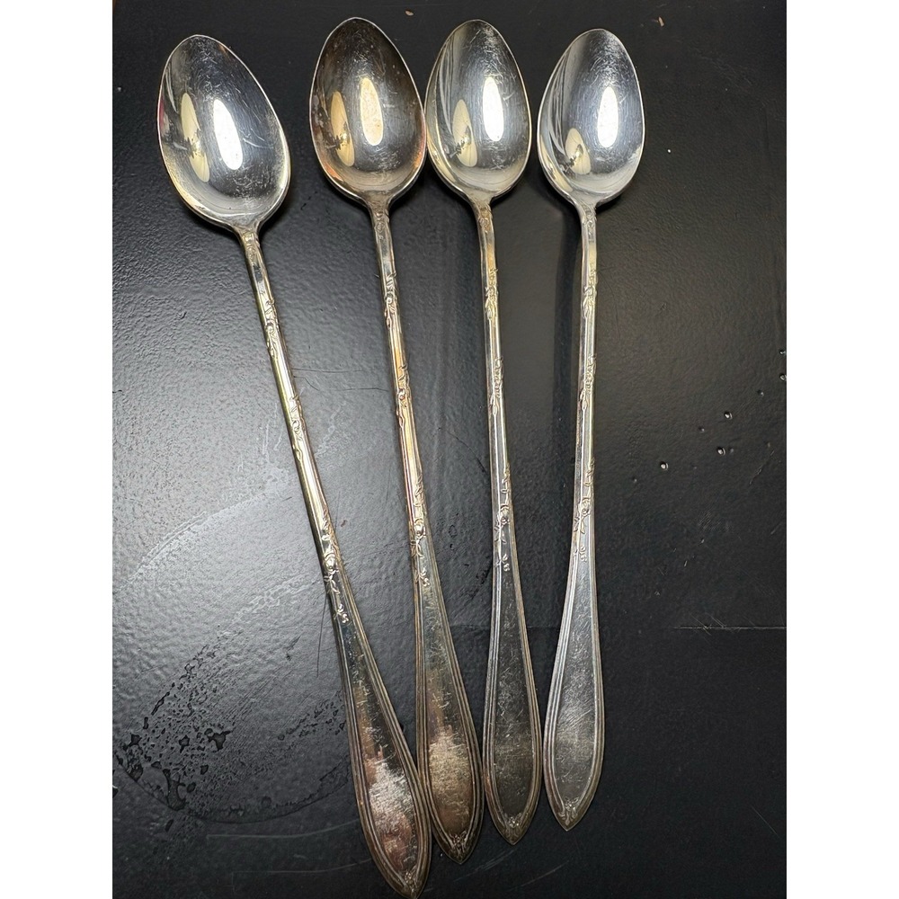 International Silver Rosemary Silverplate Iced Teaspoon 4 Pc‎ Set 1919 Flatware